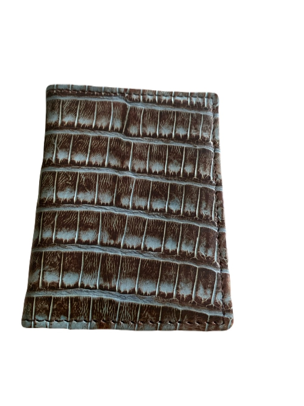 Martin Dingman Blue & Brown Matte Genuine Crocodile ID Card Case Wallet Exotic